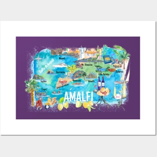 Amalfi_Illustrated_Travel_Map_With_RoadsM Posters and Art